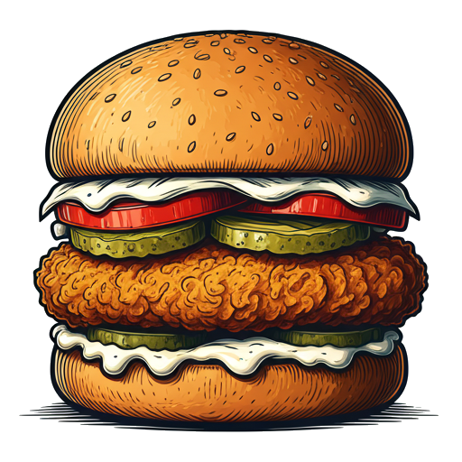 Stevige crispy chicken burger in woodcut-stijl